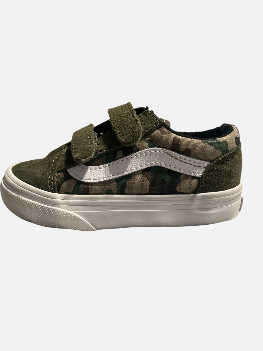 Kids Vans Old Skool  Camouflage Green Velcro Sneakers size 7